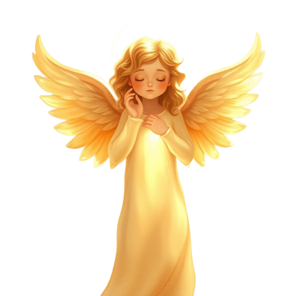 Figura angelical dourada com asas abertas e aura divina